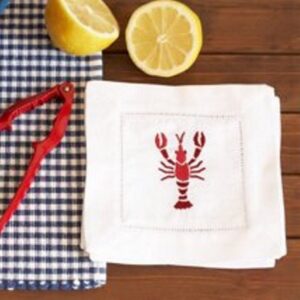 embroidered cocktail napkins - lobster design