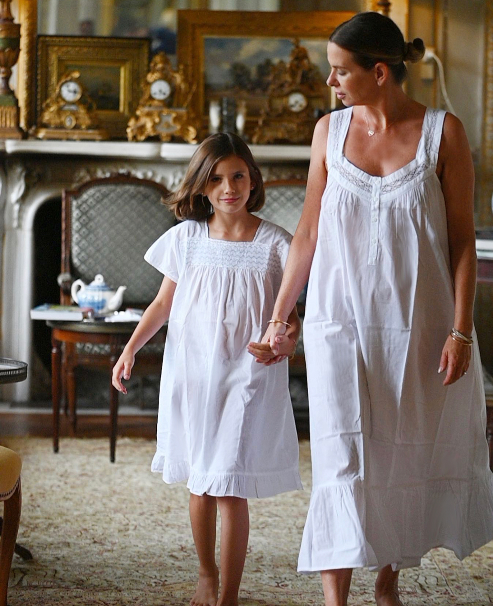 mother and daughter in jacaranda living nightgowns