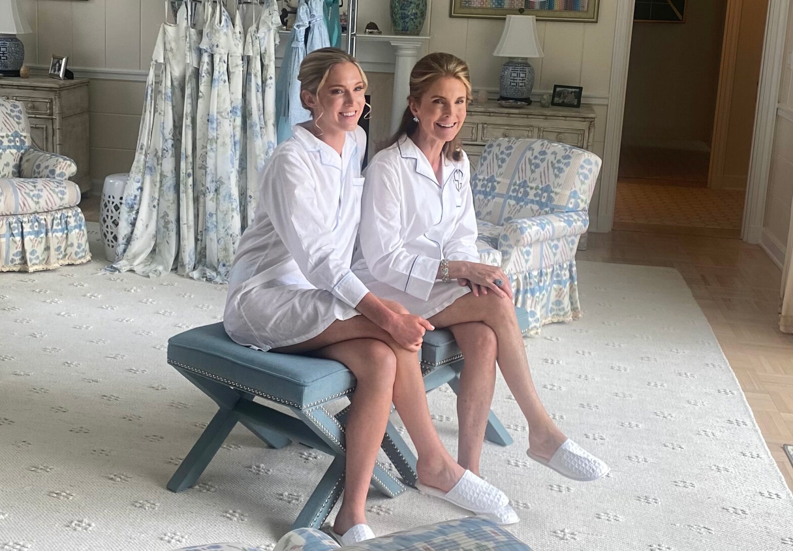 bride and mother of the bride in nightshirts