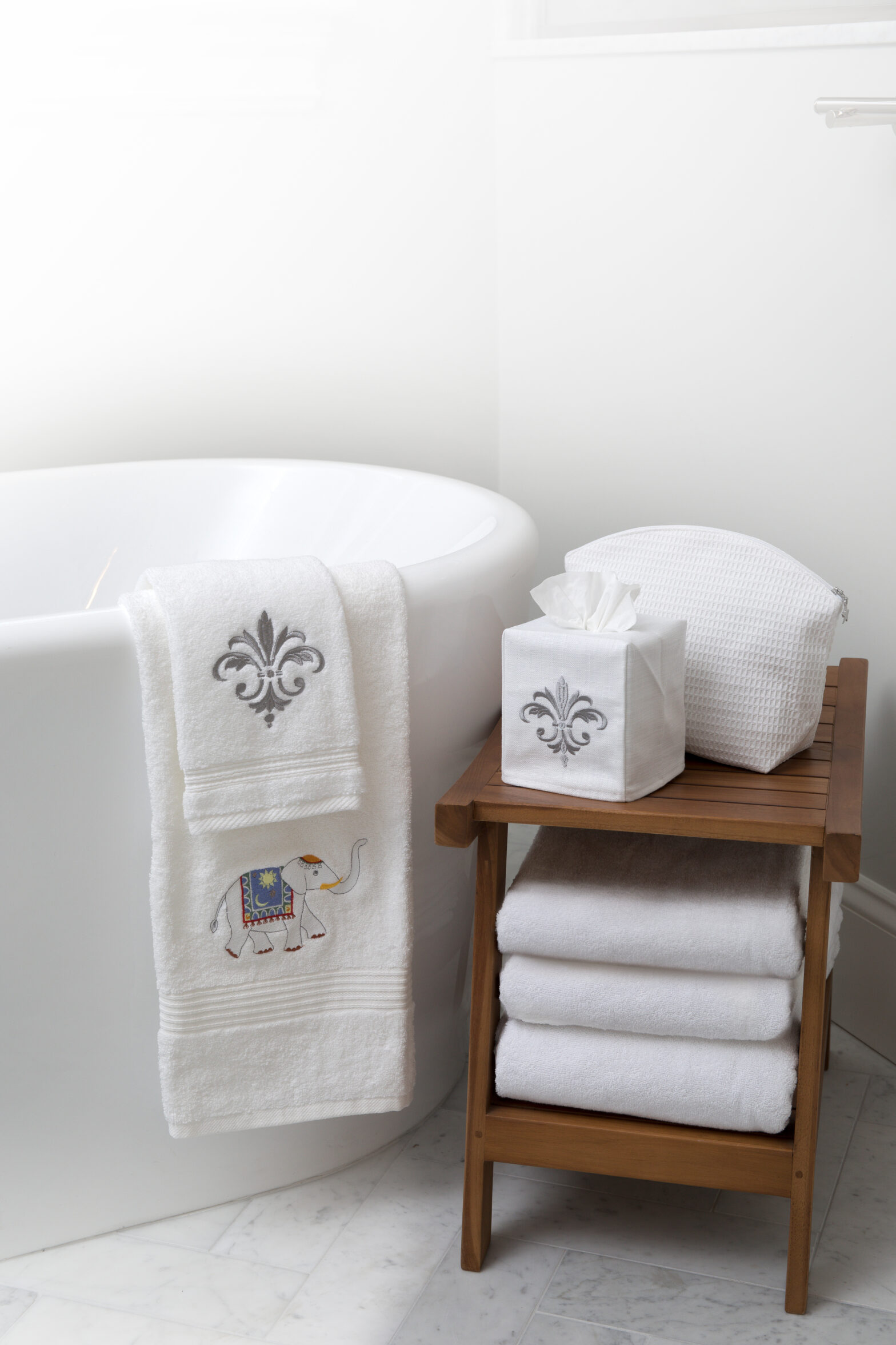 Embroidered bathroom accessories