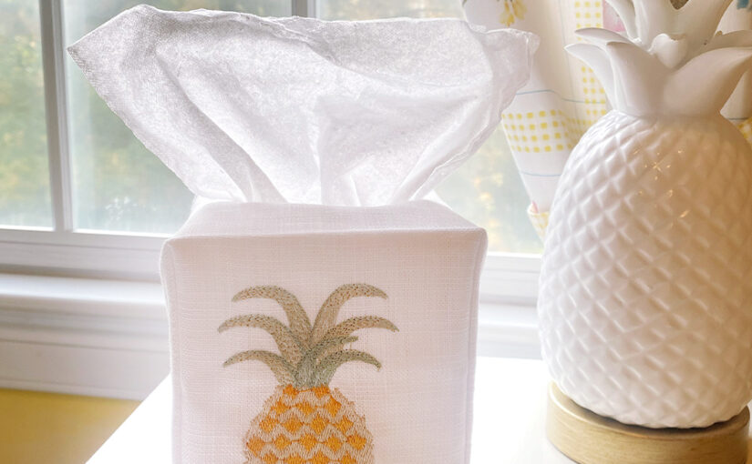 jacaranda living embroidered pineapple tissue box cover
